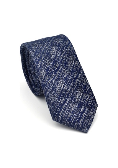 Gaffy Gri Kırcıllı Desenli Lacivert Dokuma Kumaş Mendilli Slim Fit Kravat // Sdk-2501-2 Lacivert