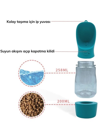 Taşınabilir Mama Hazneli Evcil Hayvan Suluğu Seyahat Kabı Kilitlenebilen Su Sızdırmaz 380ml 5492