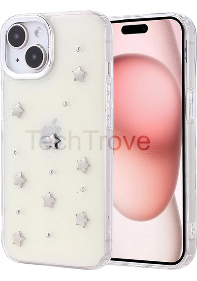 Apple Uyumlu iPhone 15 Kılıf Kabartmalı Desenli Simli Şeffaf A+ Kalite Kapak