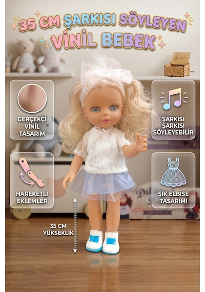 Dilayda Baby Şarkı Söyleyen Hareketli Eklemli Gerçekçi Vinil Et Bebek 35 Cm