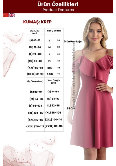 Zedefx Kadın İnce Askılı Katlı Fırfırlı Elbise Pembe