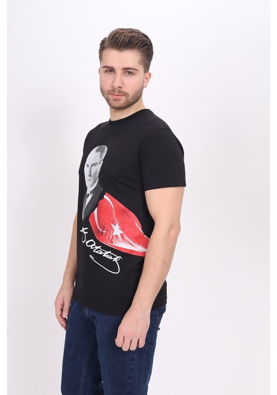 Toontoy Unisex Atatürk Baskılı Tişört 23093 Siyah