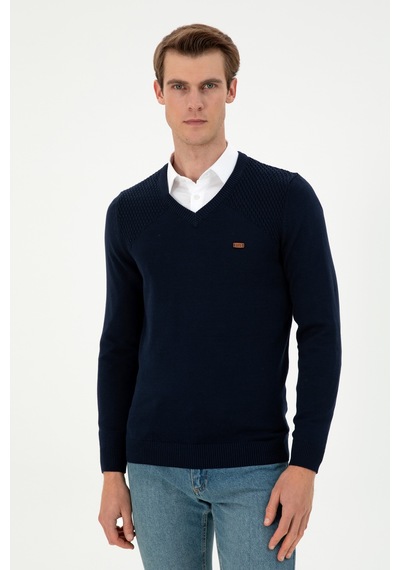 U.S. Polo Assn. Erkek Slim Fit V Yaka Lacivert Kazak 50297063-VR033