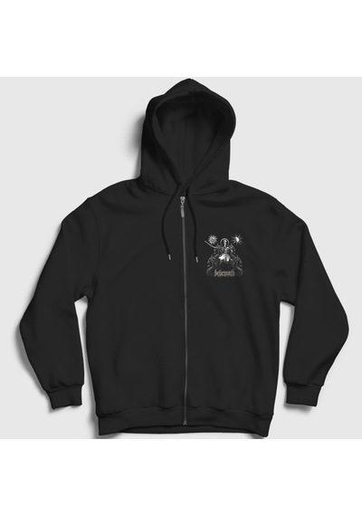 Presmono Unisex Queen Behemoth Fermuarlı Kapüşonlu Sweatshirt Siyah