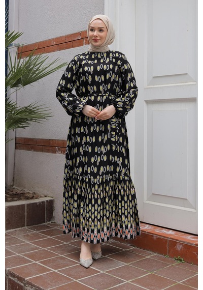 Armine Trend Desenli Elbise-siyah 25yt928 Siyah