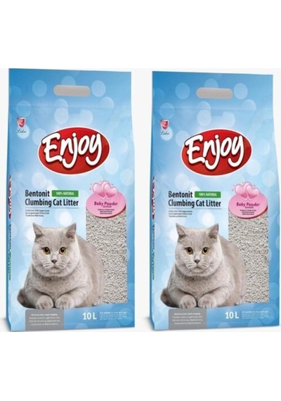 Enjoy Bebek Pudra Kokulu İnce Topaklaşan Bentonit Kedi Kumu 2 x 10 L