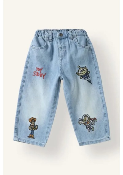Defacto %100 Pamuk Toy Story İşlemeli Lastikli Bel Jean Pantolon Erkek Bebek H8714a526aube394 Mavi-be394