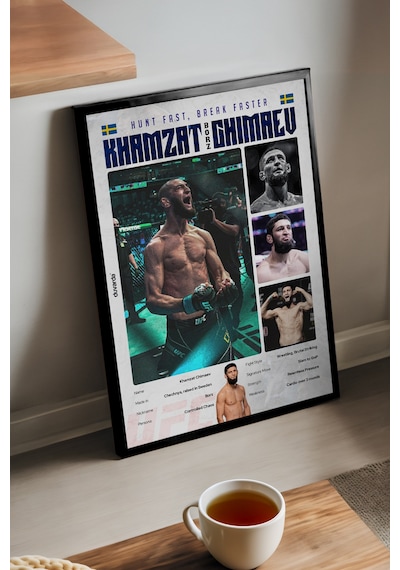 Khamzat Chimaev Ufc Siyah Ahşap Çerçeveli Poster, Dekoratif Dövüş Duvar Tablosu