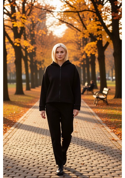 Benerly Kadın Kapüşonlu Düşük Kol Oversize Crop Sweatshirt Fonksiyonel Da siyah