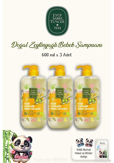 3 Adet Eyüp Sabri Tuncer Doğal Zeytinyağlı Bebek Şampuanı 600 Ml Ve Rosıe Pamuk