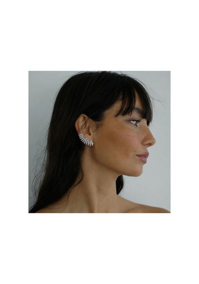 Éclat Collection Vega Gümüş Renk Çelik Zirkon Taşlı Ear Climber Kadın Küpe Gümüş Gümüş
