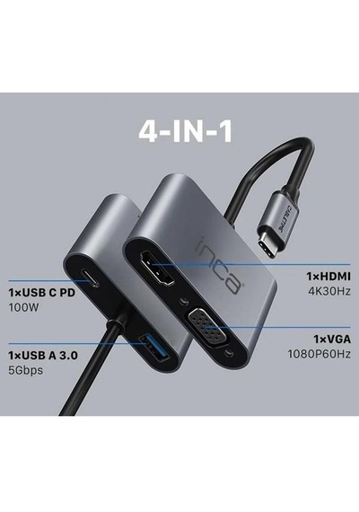 Inca Itpc-06t 0.15metre Type-c - Hdmı Vga D Görüntü Adaptörü Gümüş 100w-155357