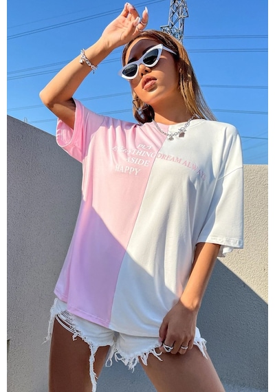 Uyguntarz Unisex Everything Baskılı Oversize Tshirt Pembe