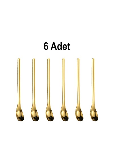 304 Çelik 6 Adet 15,5 Cm Gold Kahve Latte Meyvesuyu Kokteyl Barmen Kaşığı Cin942