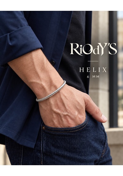 Riody's Helix Erkek Bileklik 6 Mm Çelik Spiral Zincir Kancalı Kilit Beyaz - Gümüş
