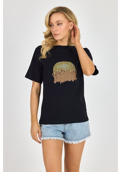 Yapay Zeka Tasarım Dijital Özel Baskılı %100 Pamuklu Penye Regular Fit T-shirt SIYAH