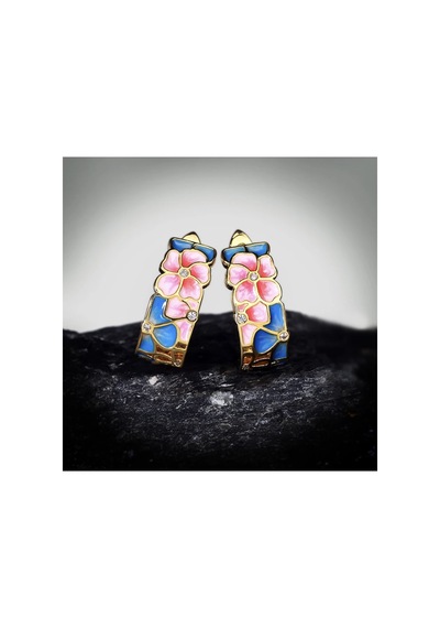 Glaze Blossom El Yapımı Emaye 925 Ayar Gümüş Özel Çiçekli Tasarım Kolye Küpe Seti Mavi - Yeşil