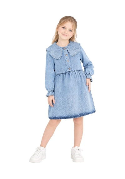İrem Çocuk Giyim Kız Çocuk Bebe Yakalı Taş Detaylı Yarım Düğmeli Bilekleri Lastikli Midi Boy Mavi Renk Kot Elbise Mavi İrem Çocuk Giyim Kız Çocuk Bebe Yakalı Taş Detaylı Yarım Düğmeli Bilekleri Lastikli Midi Boy Mavi Renk Kot Elbise Mavi