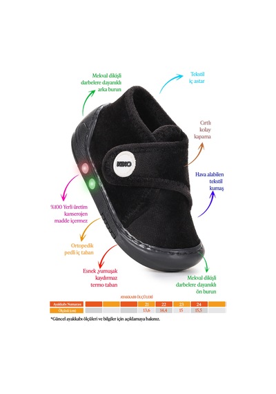 Kiko Kids Petri Günlük Işıklı Kız Bebek Ev Okul Kreş Panduf Siyah Siyah