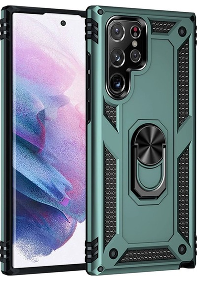 Newface Samsung Galaxy Uyumlu S21 Ultra Kılıf Sofya Yüzüklü Silikon Kapak Semeglbl - 38 - Yeşil