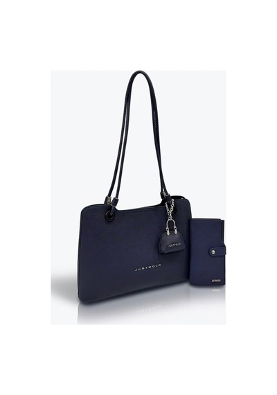 Just Polo Kadın Büyük Boy Premium Gümüş Logolu El Çantası Ve Cüzdanı Kombin Tote Bag Ebat : 22 X 34 Cm Lacivert Kombin