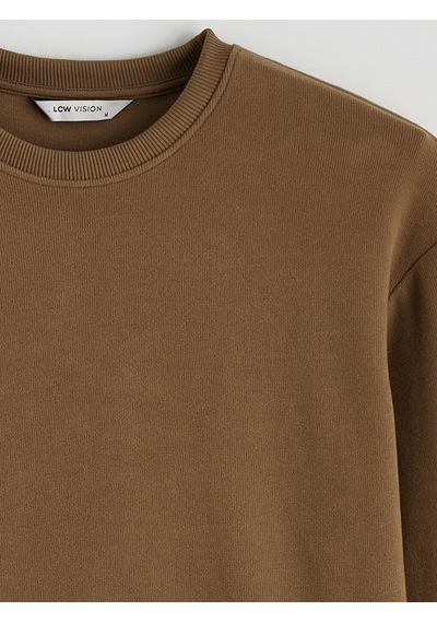 Lcw Vision Kahverengi Bisiklet Yaka Erkek Sweatshirt