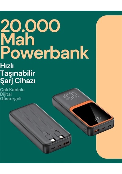 Hubrendy  Taşınabilir Şarj Cihazı 20000 Mah 22.5w Hızlı Şarj + Dijital Ekran + Kablo Dahil Diğer