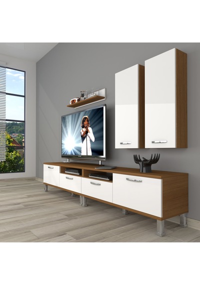 Decoraktiv Eko 5200d Mdf Krom Ayaklı Tv Ünitesi Tv Sehpası - Ceviz Beyaz Ahşap - Beyaz Decoraktiv Eko 5200d Mdf Krom Ayaklı Tv Ünitesi Tv Sehpası - Ceviz Beyaz Ahşap - Beyaz