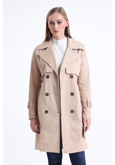 Pastelastore Esnek Pamuk Gabardin Midi 95cm Astarsız Kadın Trençkot 1118 Bej