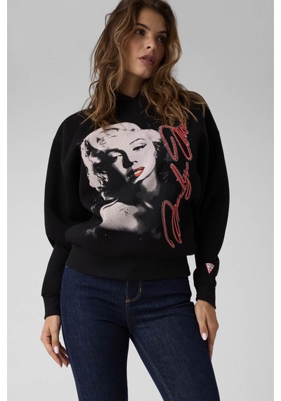 Guess Hooded Baskılı Siyah Kadın Sweatshirt W6bq18k6664-jblk
