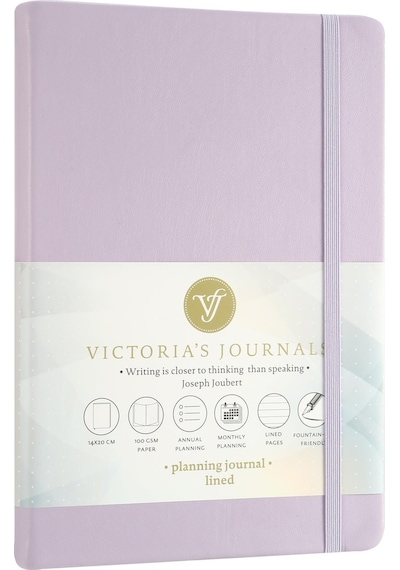 1048 Victoria's Journals Venzi Sert Kapak Planlayıcı Defter 14x20 Cm 100gr. Krem 96 Yaprak Lila Çizgili