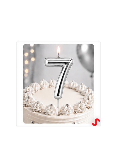 7 Rakam Mum Gümüş - 10 Cm