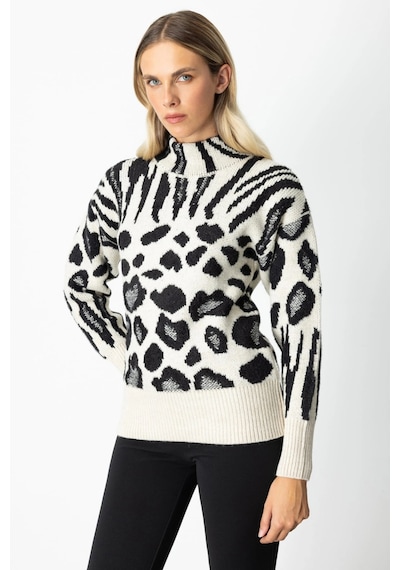 On Fashion Desenli Degaje Kadın Bej Kazak 65322 Bej