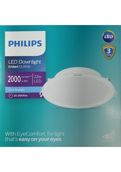 Philips Eridani Dl190b 23w 200mm Delik Çapı 6500k Beyaz Işık 2000 Lümen Spot Beyaz