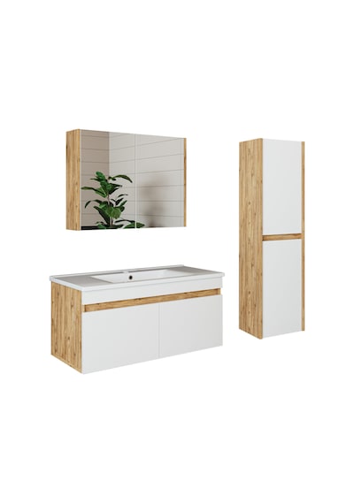 Roomart '' Lavabolu '' Atlantik-Beyaz Mat Mdf 100 Cm Banyo Dolabı Atlantik Çam - Beyaz