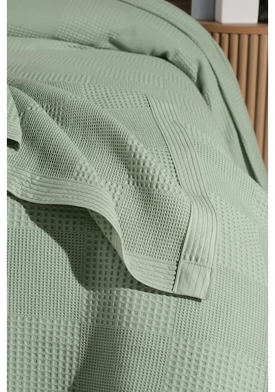 Mulberry Waflle Desenli Pike Battaniye %100 Pamuk Kalın İplik Yumuşak Çift Kişilik 220 x 240 Yeşil