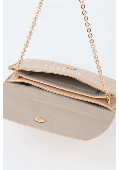 Vivaq Kadın Croco Vizon Zarf Tasarım 2 Bölmeli Mini Zincir Askılı Çıt Çıt Kapama Clutch Ve El Çantası VİZON