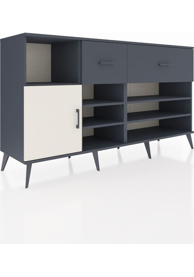 Hyperion Konsol 6 Raflı 2 Çekmeceli Tek Kapaklı 176x44x99 Antras Antrasit-aytaşı/antrasit Hyperion Konsol 6 Raflı 2 Çekmeceli Tek Kapaklı 176x44x99 Antras Antrasit-aytaşı/antrasit