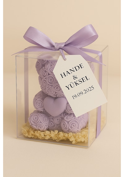 20'li Ayıcık Şeklinde Kokulu Mum Söz Nişan Baby Shower Hediyeliği Lila