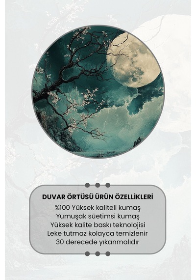 Ay Işığı Kiraz Ağacı Desenli Duvar Halısı Duvar Örtüsü Tapestry Süet Dokulu Kumaş