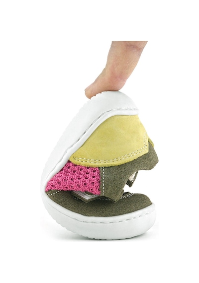 Rakerplus Bob Hakiki Deri Haki Yeşil Pembe Barefoot Cırtlı Lastikli Bebek Sneaker Ayakkabı Haki