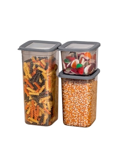 Deconox 3'lü Set Sızdırmaz Kapaklı Kare Erzak Saklama Kabı 650ml - 1300ml - 1900ml Antrasit Sku: Smg8690010175625 Açık