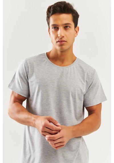 Erkek Oversize Rahat %100 Pamuklu Penye Bisiklet Yaka Kısa Kol Basic T-shirt Classic Collection Açik Gri