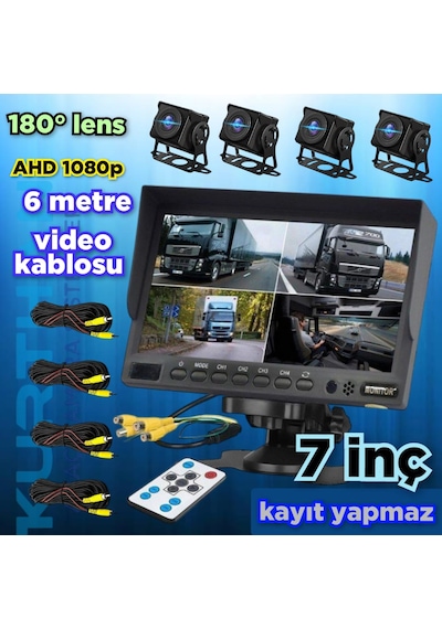 Kayıtsız 7 İnç Monitör Ve 4 Adet Ahd 180'' Açılı Kamera 12 Volt