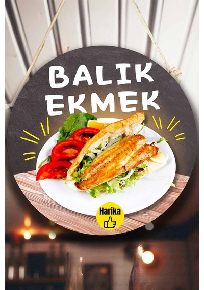 Balık Ekmek Tabelası El Yapımı Ahşap Çift Taraflı Askılı Dükkan Tablo & Sokak Lezzeti Dekoru, 30 X 50 Cm