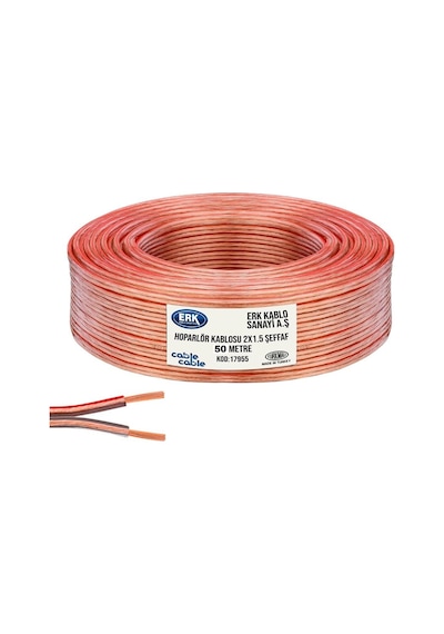 50 Metre Hoparlör Elektrik Ve Ses Kablosu 2X1.5Mm Kırmızı Çizgil