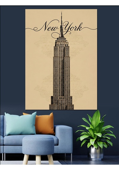 Ahşap Tablo New York Gökdelen Çizimi