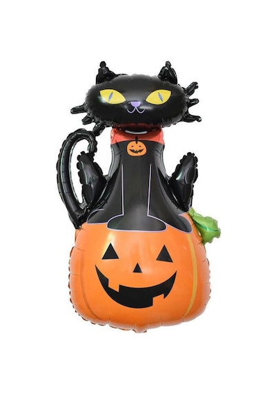 Kedili Bal Kabağı Büyük Boy 70x100 Cm Folyo Balon Halloween Cadılar Bayramı Parti Malzemesi