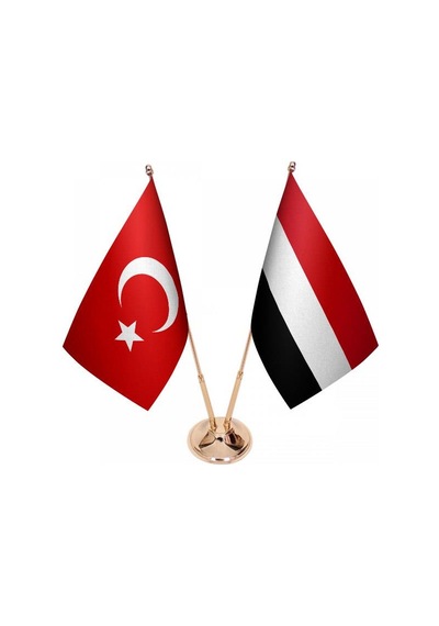 Masa Üstü Yemen Bayrağı Türk Bayrağı İkili Pirinç Direk Masa Bayr