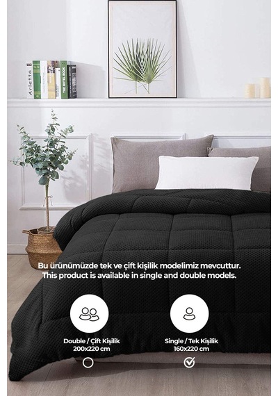 Ultra Yumuşak Tek Kişilik Çift Taraflı Wellsoft Peluş Yorgan Yıkanabilir 160x220 Siyah Siyah